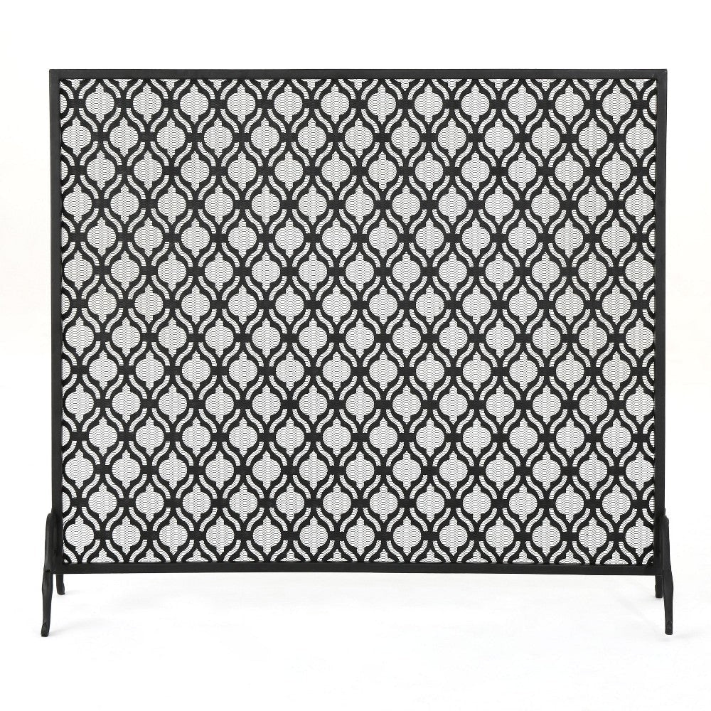 35x39 Fireplace Screen Open Flower Pattern Design Matte Black Iron BM325080