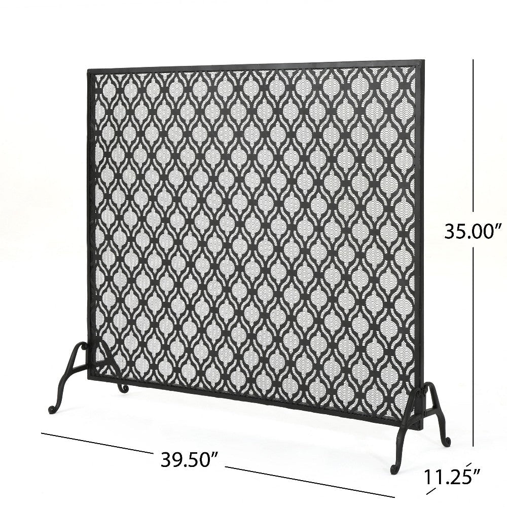 35x39 Fireplace Screen Open Flower Pattern Design Matte Black Iron BM325080