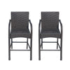 Outdoor Barstool Chair Set of 2, Gray Woven Faux Rattan, Iron Frame