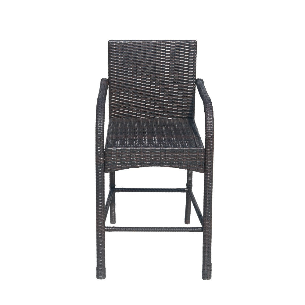Outdoor Barstool Chair Set of 2 Gray Woven Faux Rattan Iron Frame BM325081