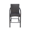 Outdoor Barstool Chair Set of 2, Gray Woven Faux Rattan, Iron Frame