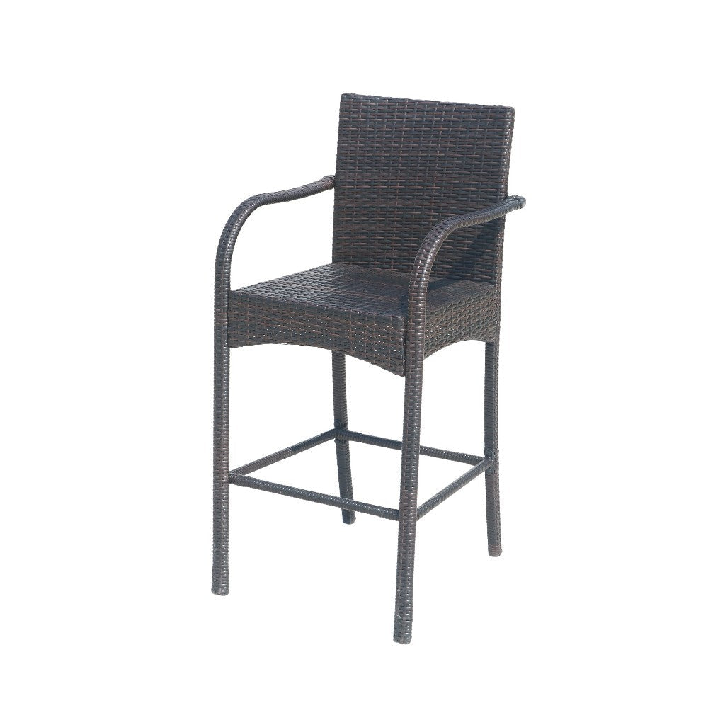 Outdoor Barstool Chair Set of 2 Gray Woven Faux Rattan Iron Frame BM325081