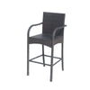 Outdoor Barstool Chair Set of 2, Gray Woven Faux Rattan, Iron Frame