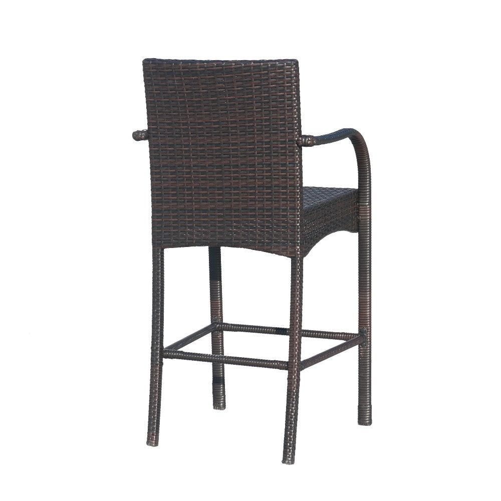 Outdoor Barstool Chair Set of 2 Gray Woven Faux Rattan Iron Frame BM325081