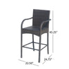 Outdoor Barstool Chair Set of 2, Gray Woven Faux Rattan, Iron Frame