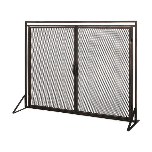 31x40 Fireplace Screen, 2 Door Diamond Mesh Design, Black Bronze Iron