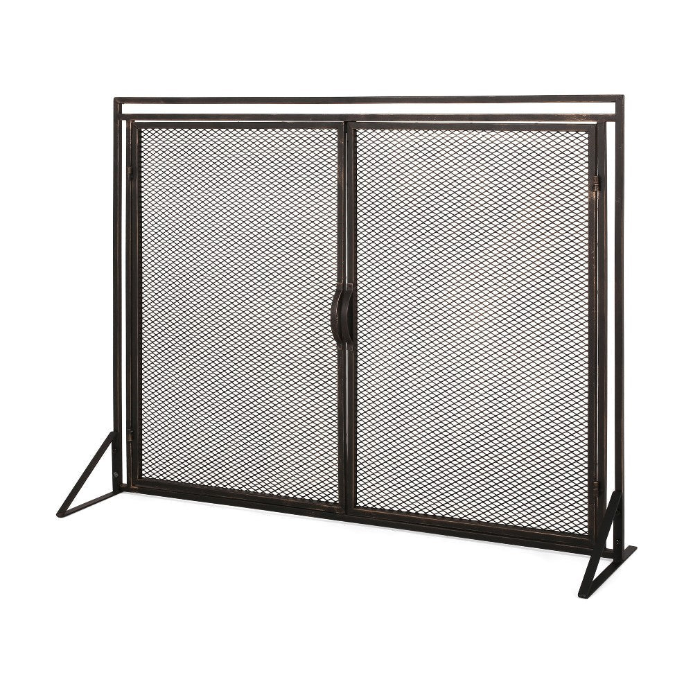 31x40 Fireplace Screen, 2 Door Diamond Mesh Design, Black Bronze Iron