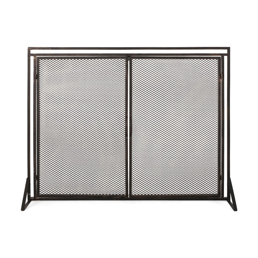 31x40 Fireplace Screen 2 Door Diamond Mesh Design Black Bronze Iron BM325082