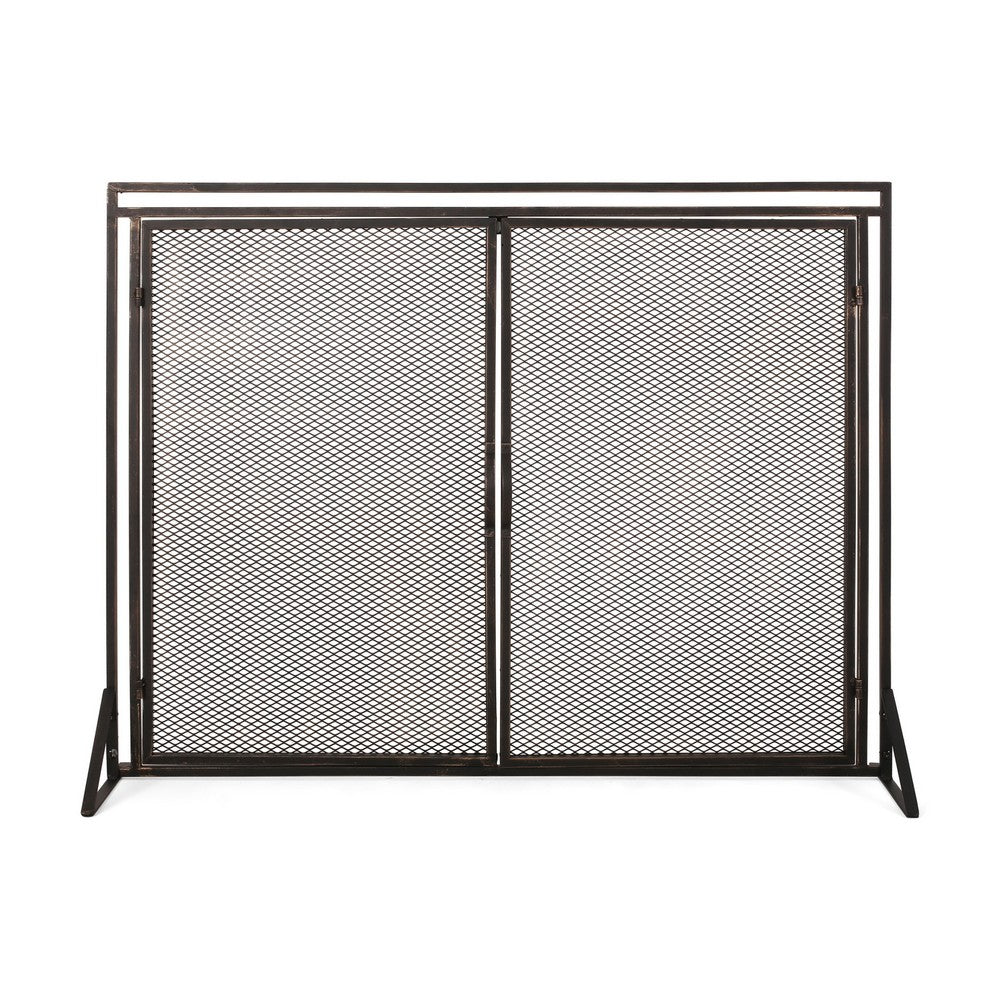 31x40 Fireplace Screen, 2 Door Diamond Mesh Design, Black Bronze Iron