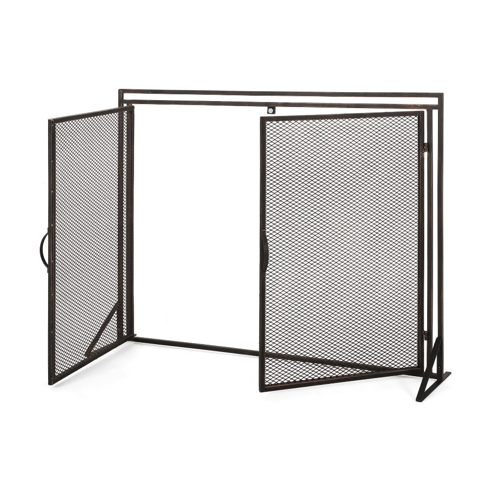 31x40 Fireplace Screen 2 Door Diamond Mesh Design Black Bronze Iron BM325082