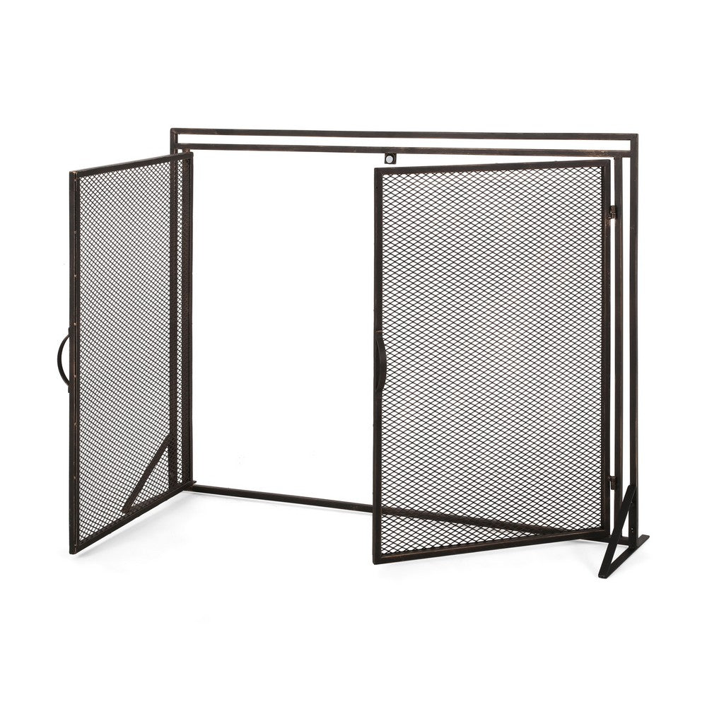 31x40 Fireplace Screen, 2 Door Diamond Mesh Design, Black Bronze Iron