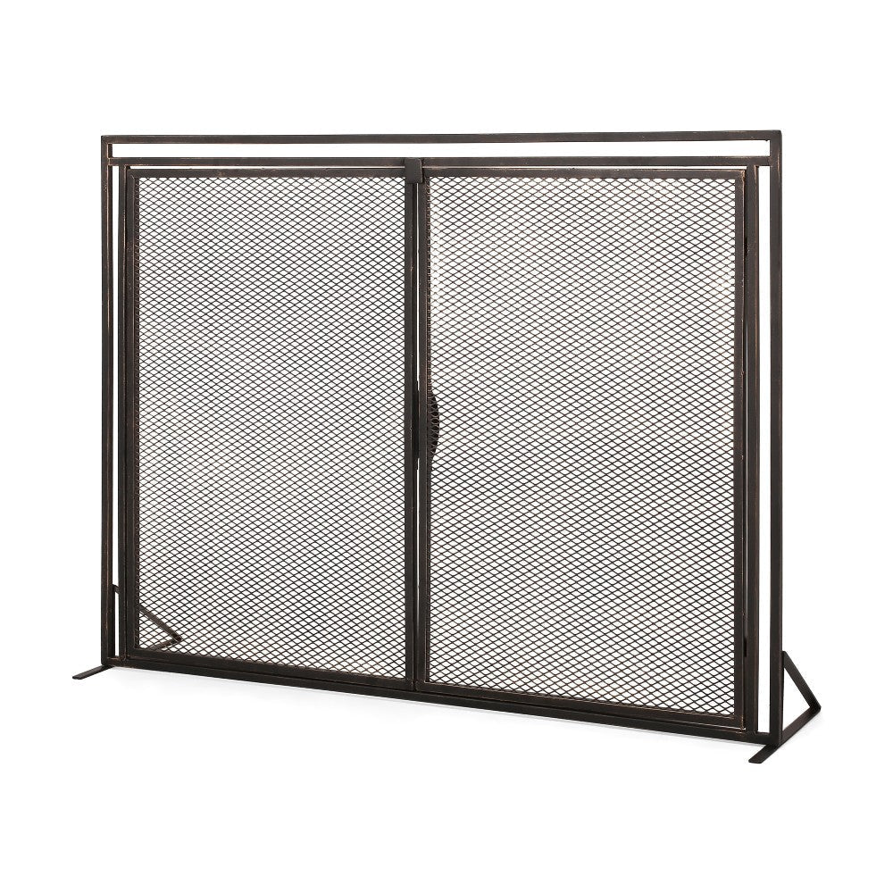 31x40 Fireplace Screen 2 Door Diamond Mesh Design Black Bronze Iron BM325082