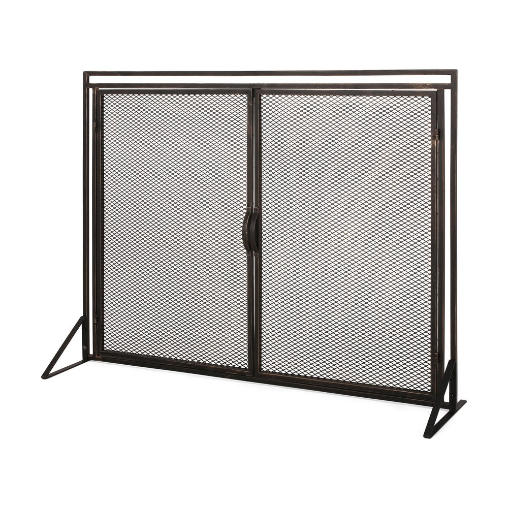 31x40 Fireplace Screen, 2 Door Diamond Mesh Design, Black Bronze Iron