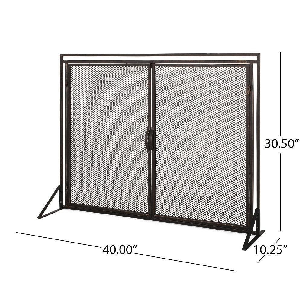 31x40 Fireplace Screen 2 Door Diamond Mesh Design Black Bronze Iron BM325082