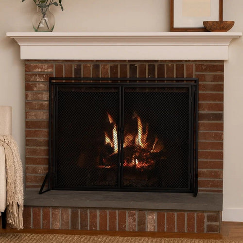 31x40 Fireplace Screen, 2 Door Diamond Mesh Design, Black Bronze Iron