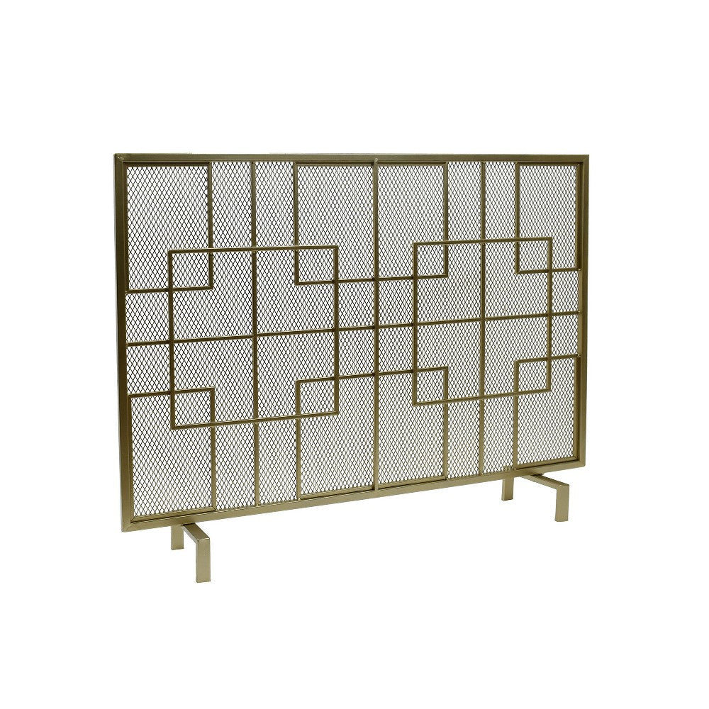31x41 Fireplace Screen Overlapping Square Design Classic Gold Iron