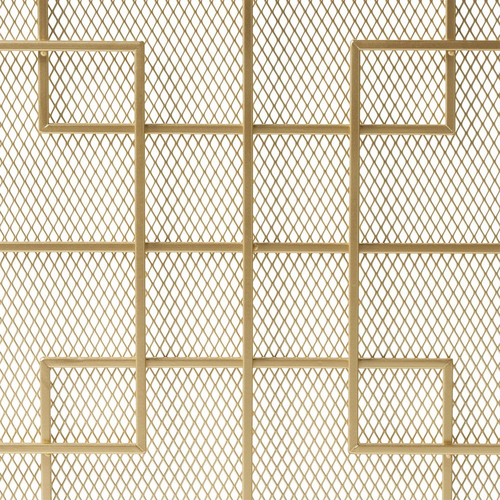 31x41 Fireplace Screen, Overlapping Square Design, Classic Gold Iron