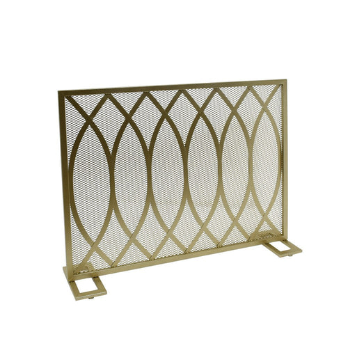 30x40 Fireplace Screen, Overlapping Round Lens Design, Gold Iron