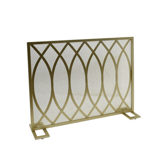 30x40 Fireplace Screen, Overlapping Round Lens Design, Gold Iron