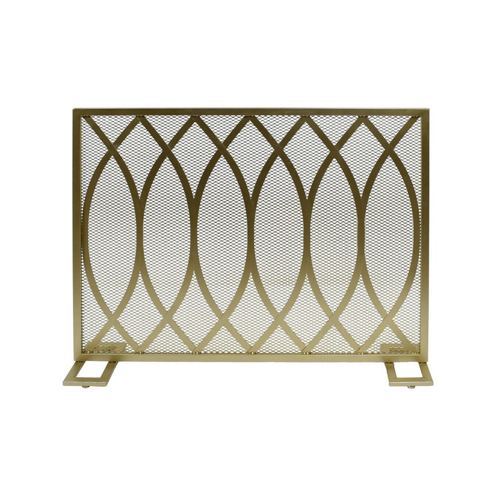 30x40 Fireplace Screen, Overlapping Round Lens Design, Gold Iron