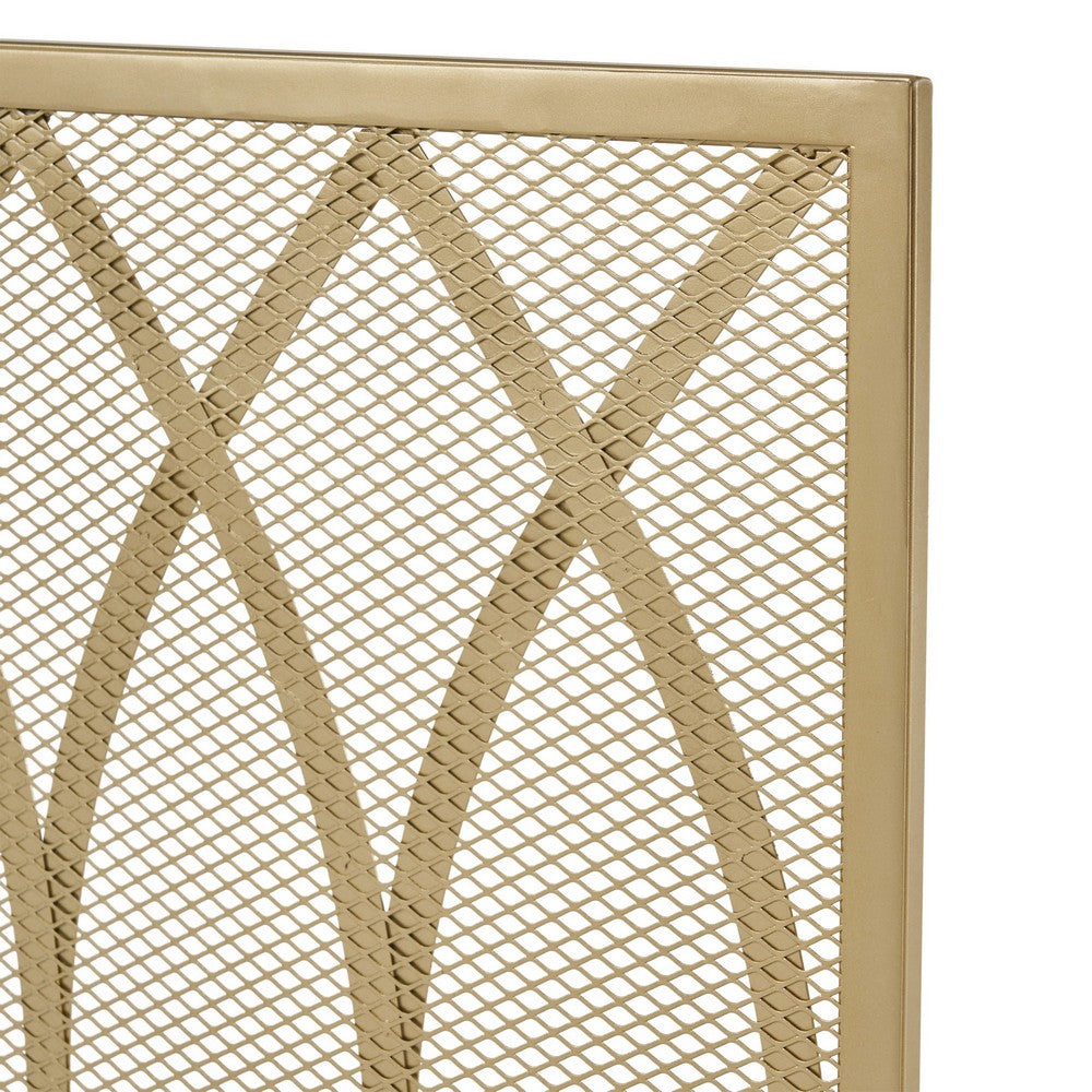 30x40 Fireplace Screen, Overlapping Round Lens Design, Gold Iron