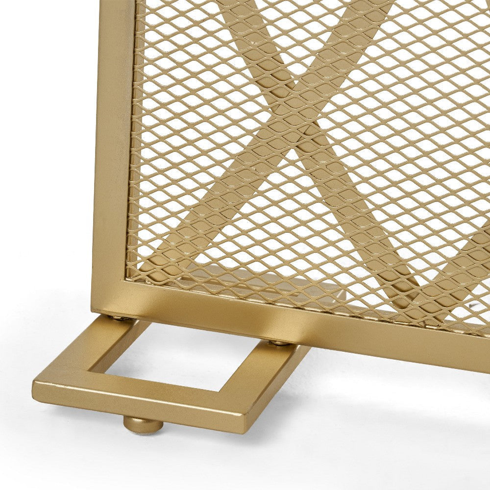 30x40 Fireplace Screen Overlapping Round Lens Design Gold Iron BM325084