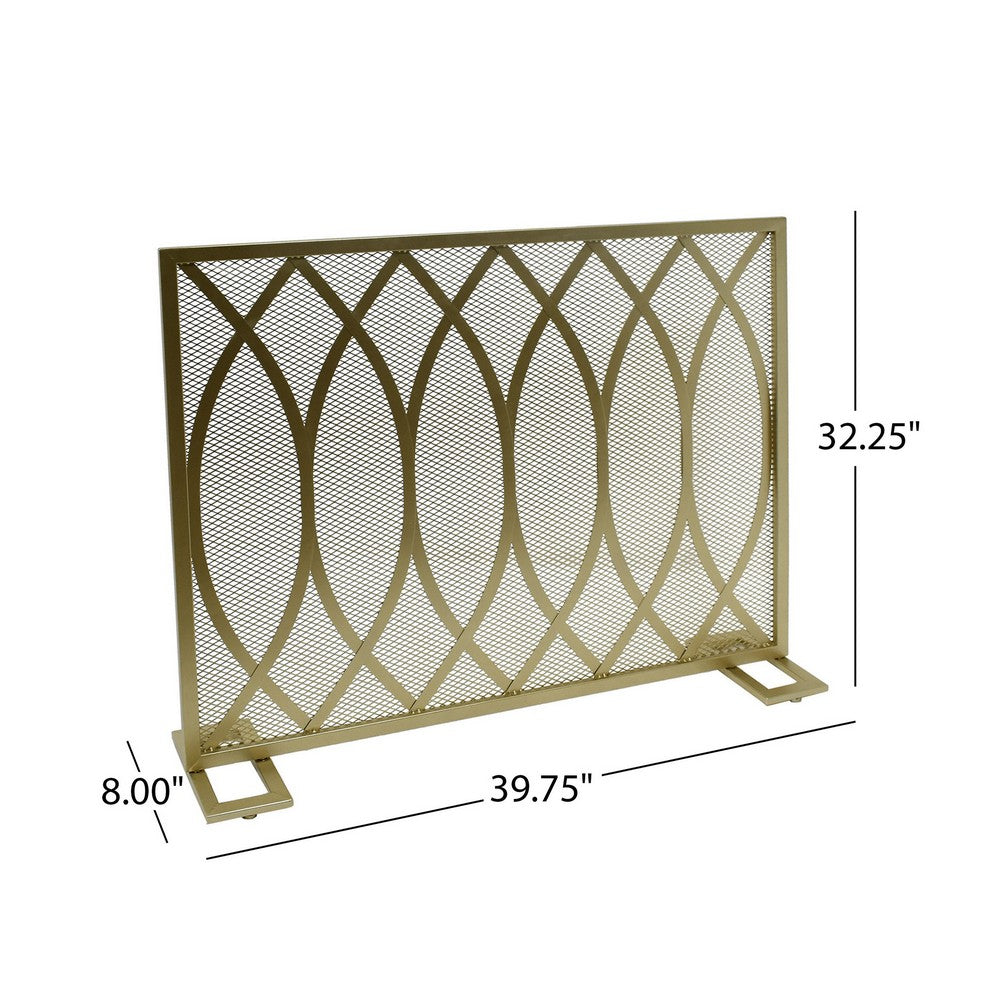 30x40 Fireplace Screen, Overlapping Round Lens Design, Gold Iron