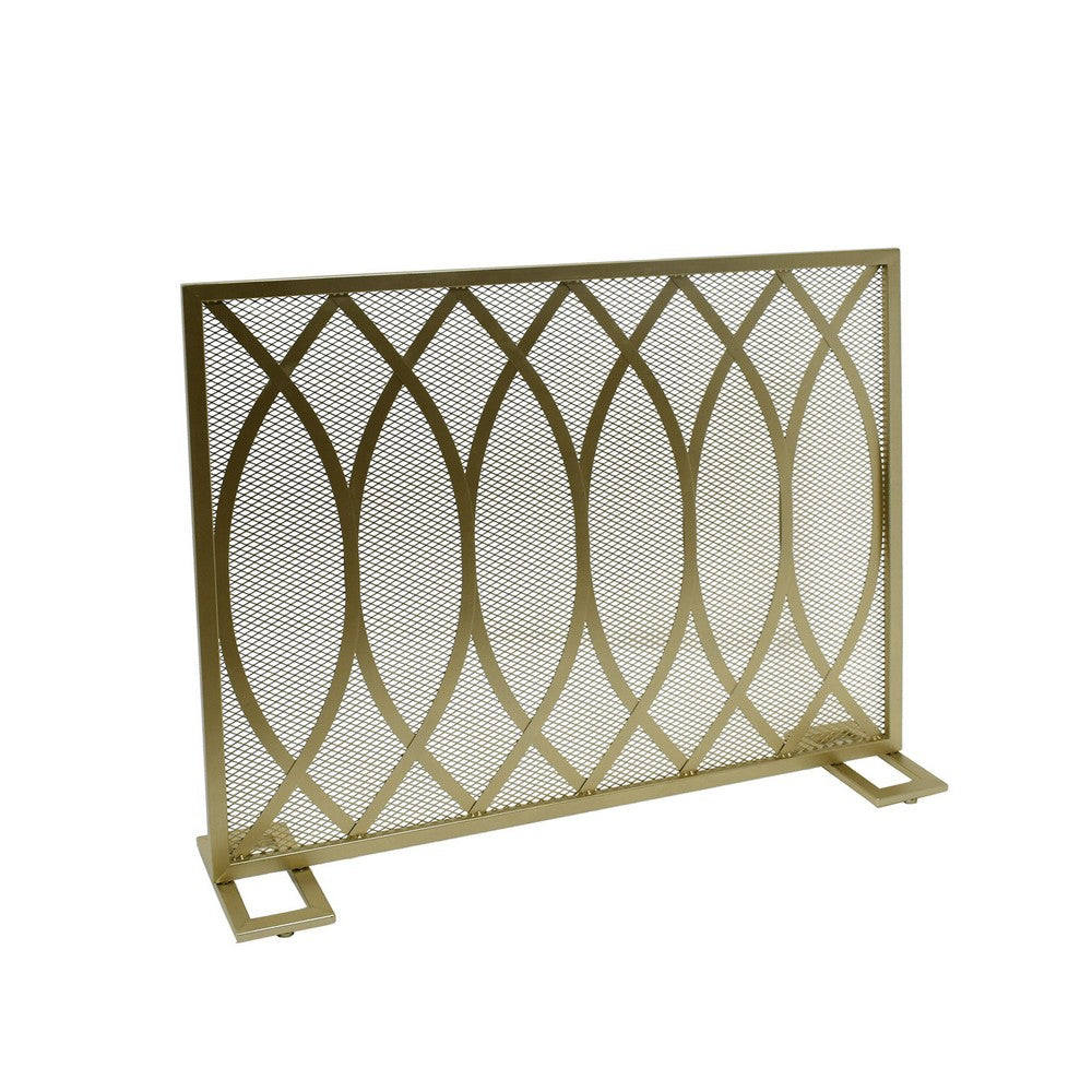 30x40 Fireplace Screen, Overlapping Round Lens Design, Gold Iron