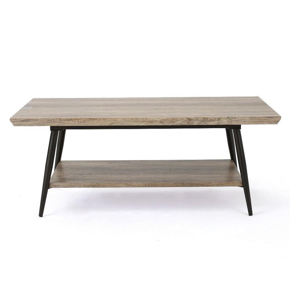 Coffee Table 43’’ Top Sleek Black Metal Legs Taupe Gray Wood Finish BM325085