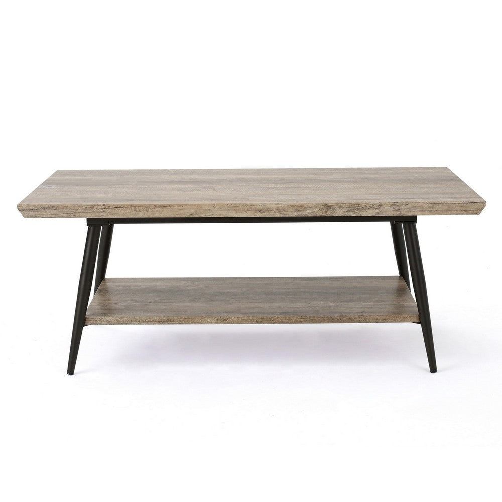 Coffee Table, 43" Top, Sleek Black Metal Legs, Taupe Gray Wood Finish