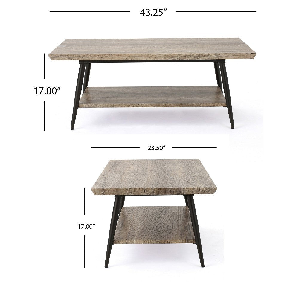 Coffee Table 43’’ Top Sleek Black Metal Legs Taupe Gray Wood Finish BM325085