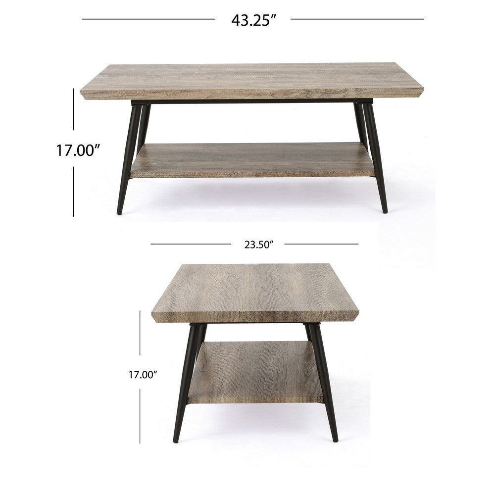 Coffee Table, 43" Top, Sleek Black Metal Legs, Taupe Gray Wood Finish