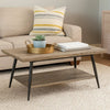 Coffee Table, 43" Top, Sleek Black Metal Legs, Taupe Gray Wood Finish