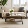 Coffee Table, 43" Top, Sleek Black Metal Legs, Taupe Gray Wood Finish