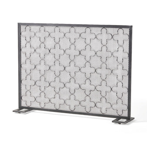 30x41 Fireplace Screen, Classic Clover Trellis Pattern, Black Iron