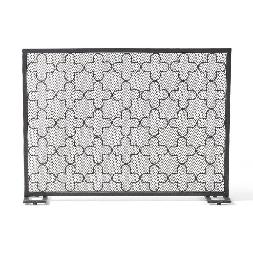 30x41 Fireplace Screen Classic Clover Trellis Pattern Black Iron BM325086