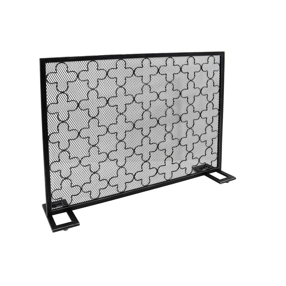 30x41 Fireplace Screen Classic Clover Trellis Pattern Black Iron BM325086