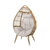Outdoor Accent Chair, Teardrop Cocoon w Beige Pillow, Brown PE Rattan