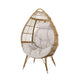 Outdoor Accent Chair, Teardrop Cocoon w Beige Pillow, Brown PE Rattan
