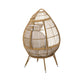 Outdoor Accent Chair, Teardrop Cocoon w Beige Pillow, Brown PE Rattan