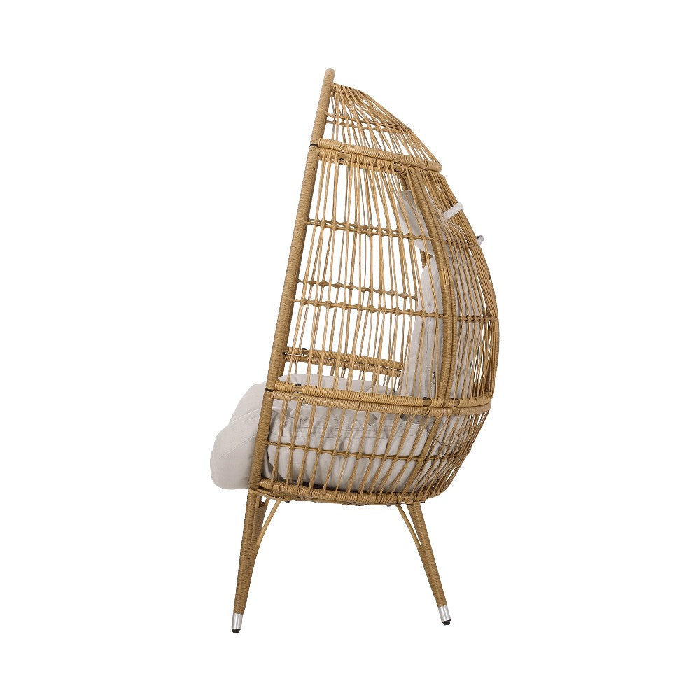 Outdoor Accent Chair Teardrop Cocoon w Beige Pillow Brown PE Rattan BM325088