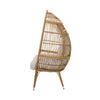 Outdoor Accent Chair, Teardrop Cocoon w Beige Pillow, Brown PE Rattan