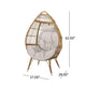 Outdoor Accent Chair, Teardrop Cocoon w Beige Pillow, Brown PE Rattan