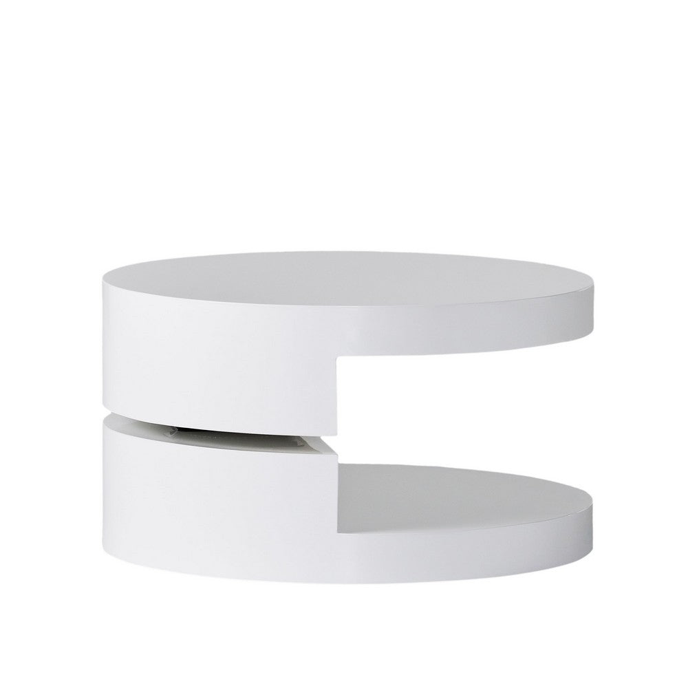 Coffee Table, Open Lower Shelf, Rotating 24" Modern Round White Top