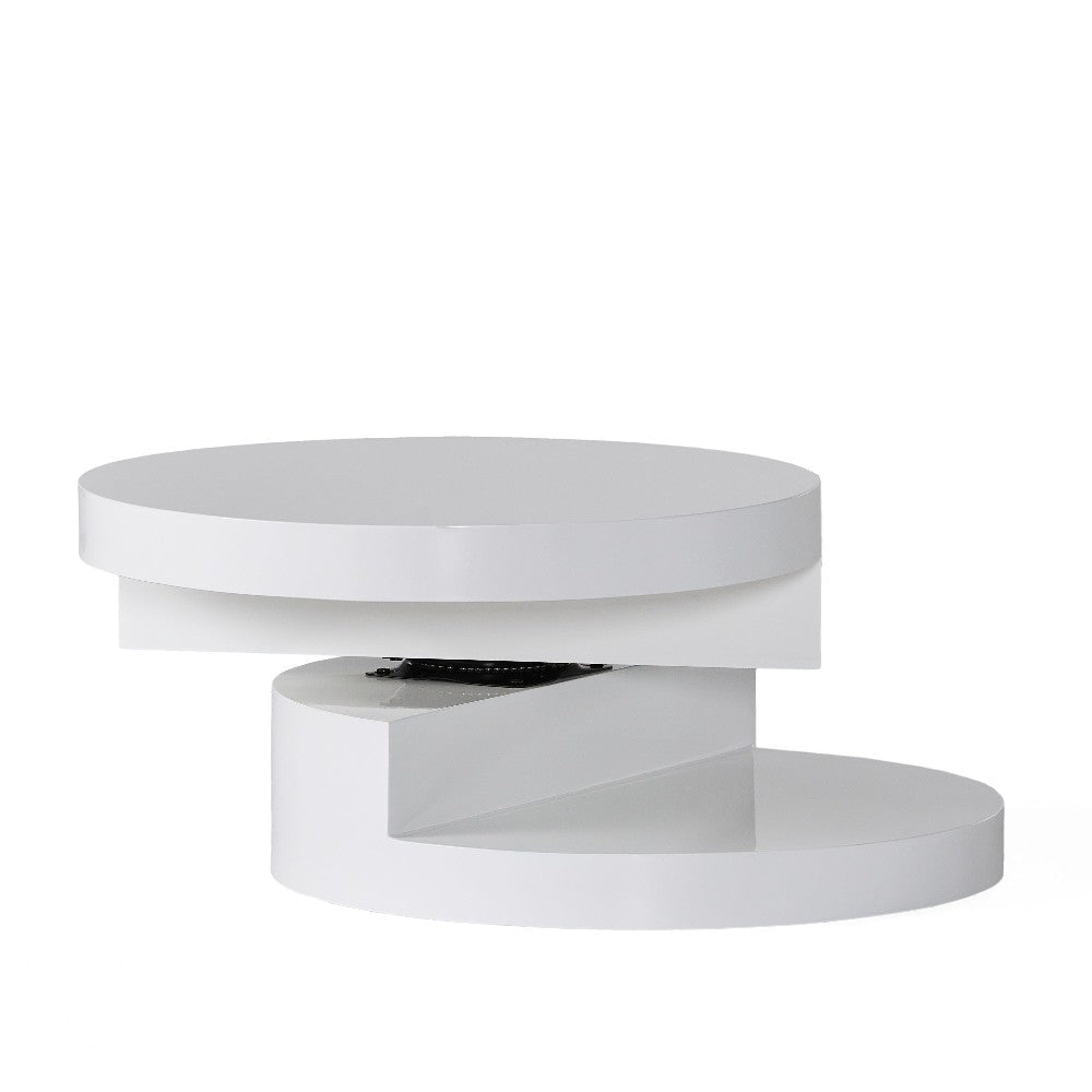 Coffee Table Open Lower Shelf Rotating 24’’ Modern Round White Top BM325089