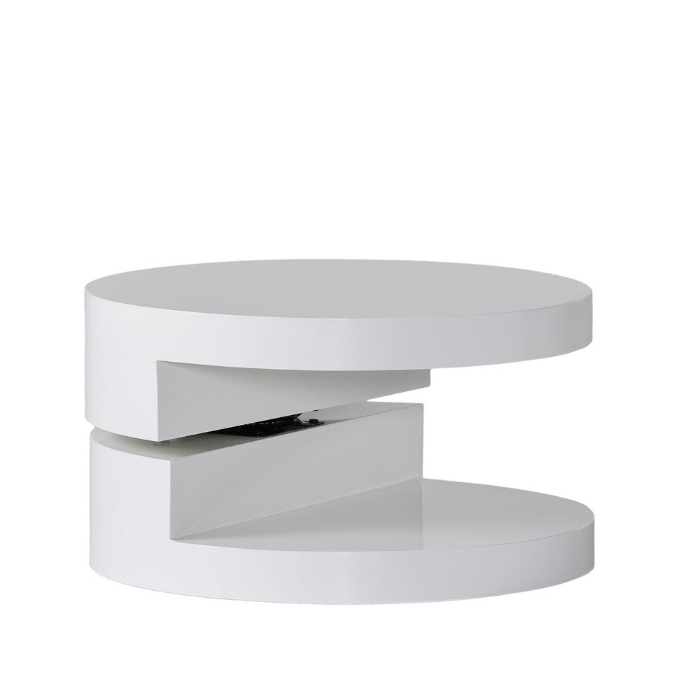 Coffee Table, Open Lower Shelf, Rotating 24" Modern Round White Top