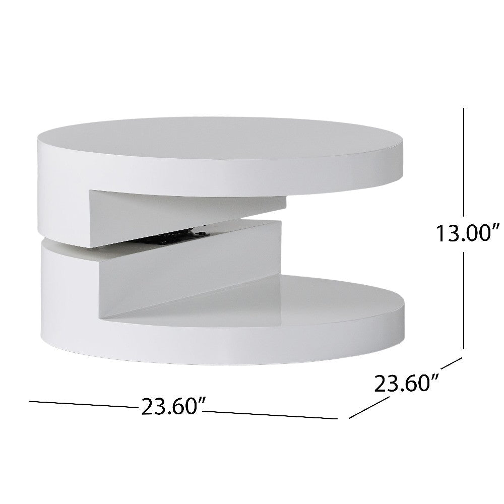 Coffee Table Open Lower Shelf Rotating 24’’ Modern Round White Top BM325089
