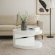 Coffee Table, Open Lower Shelf, Rotating 24" Modern Round White Top