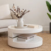 Coffee Table, Open Lower Shelf, Rotating 24" Modern Round White Top