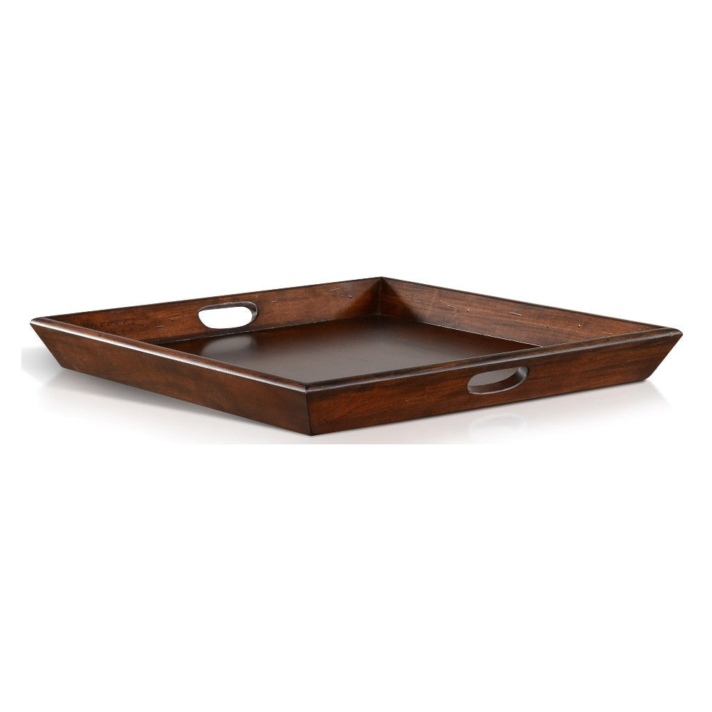 Odel Decorative Serving Tray, 27x27 Square Dark Brown, Mahogany Wood